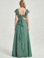 Eucalyptus Rushed V Cut Cinched Waist Bridesmaid Dress