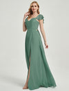 Eucalyptus Rushed V cut cinched waist bridesmaid dress