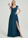 Ink Blue Rushed V Cut Split Bridesmaid Dress Ella