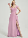 Mauve Rushed V Cut Split Bridesmaid Dress Ella