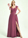 Mulberry Rushed V Cut Split Bridesmaid Dress Ella