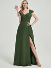 Olive Rushed V Cut Split Bridesmaid Dress Ella