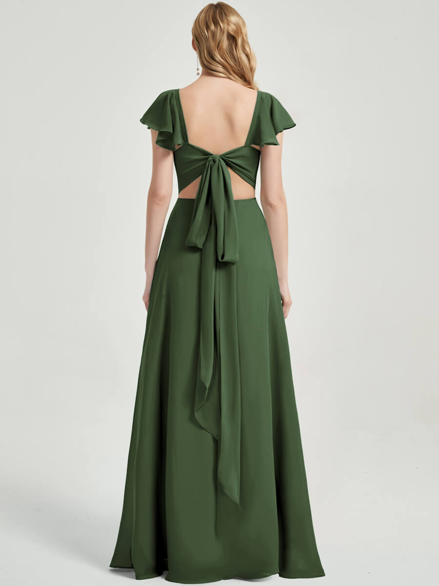 Olive Rushed V Cut Split Bridesmaid Dress Ella