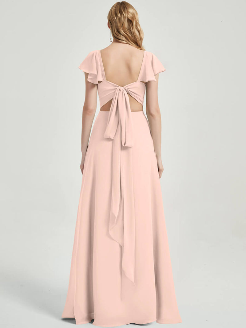 Pearl Pink Rushed V Cut Split Bridesmaid Dress Ella
