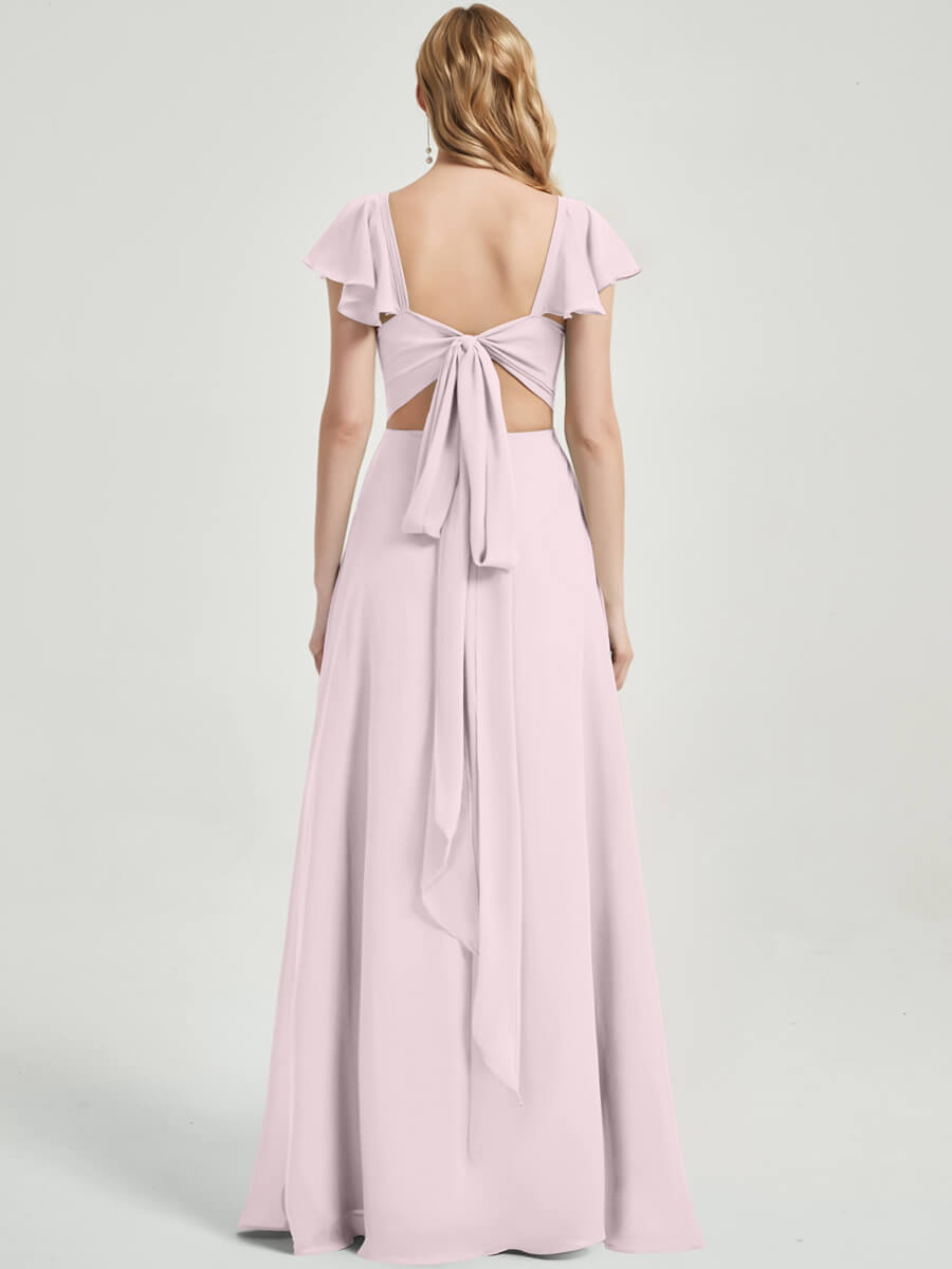 Pale Rose Rushed V Cut Split Bridesmaid Dress Ella