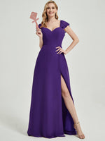 Royal Purple Rushed V Cut Split Bridesmaid Dress Ella