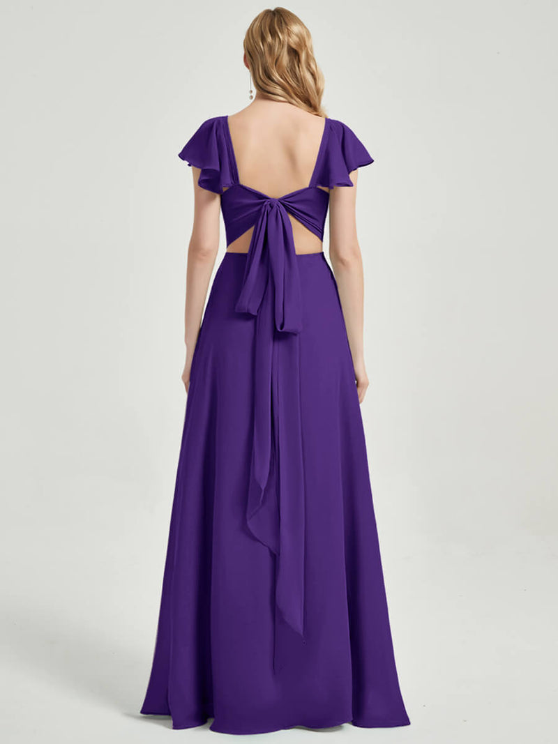 Royal Purple Rushed V Cut Split Bridesmaid Dress Ella