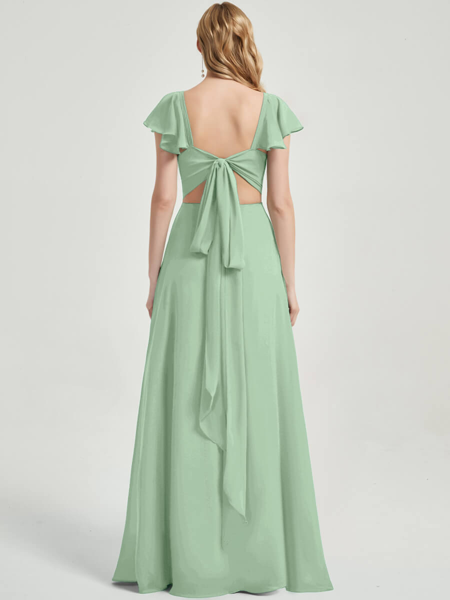 Sage Green Rushed V Cut Split Bridesmaid Dress Ella