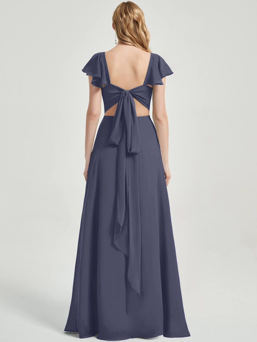 Stormy Rushed V Cut Split Bridesmaid Dress Ella