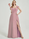 Vintage Mauve Rushed V Cut Split Bridesmaid Dress Ella