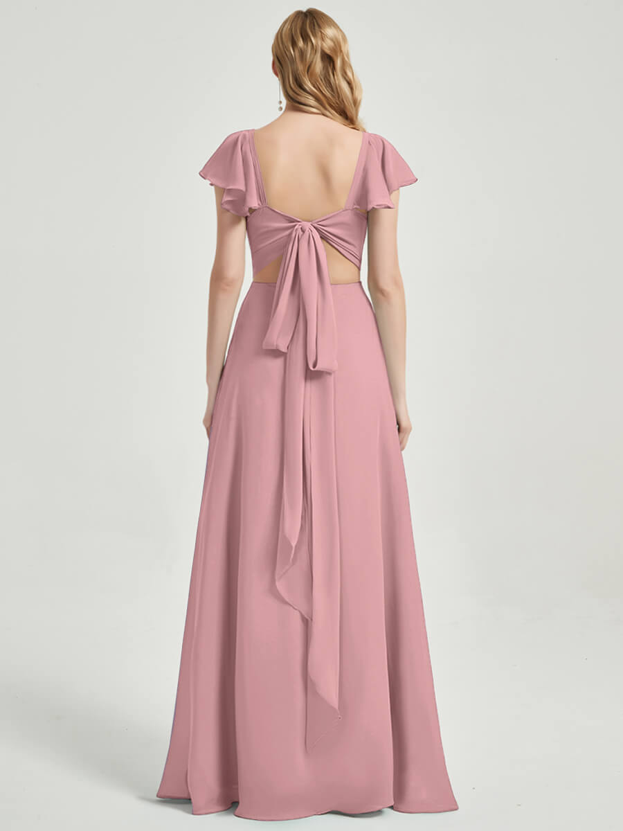 Vintage Mauve Rushed V Cut Split Bridesmaid Dress Ella