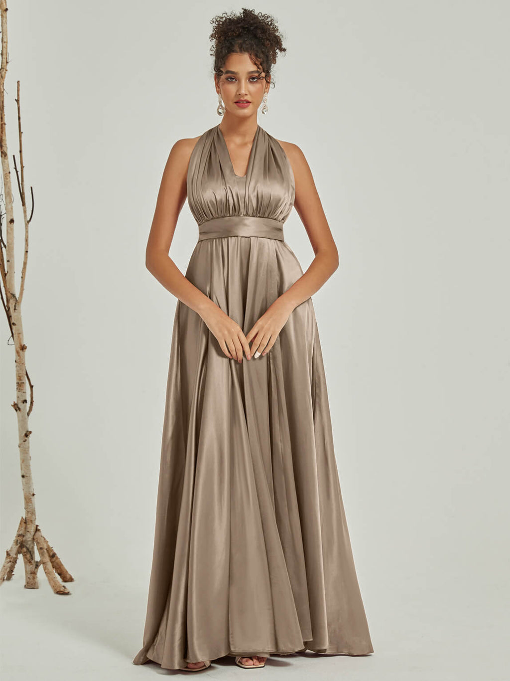 Taupe Convertible Satin bridesmaid dresses NZ Bridal JS30218 Winnie g1
