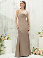 Taupe Pleated Spaghetti Straps Satin bridesmaid dresses NZ Bridal CA221470 Rory c