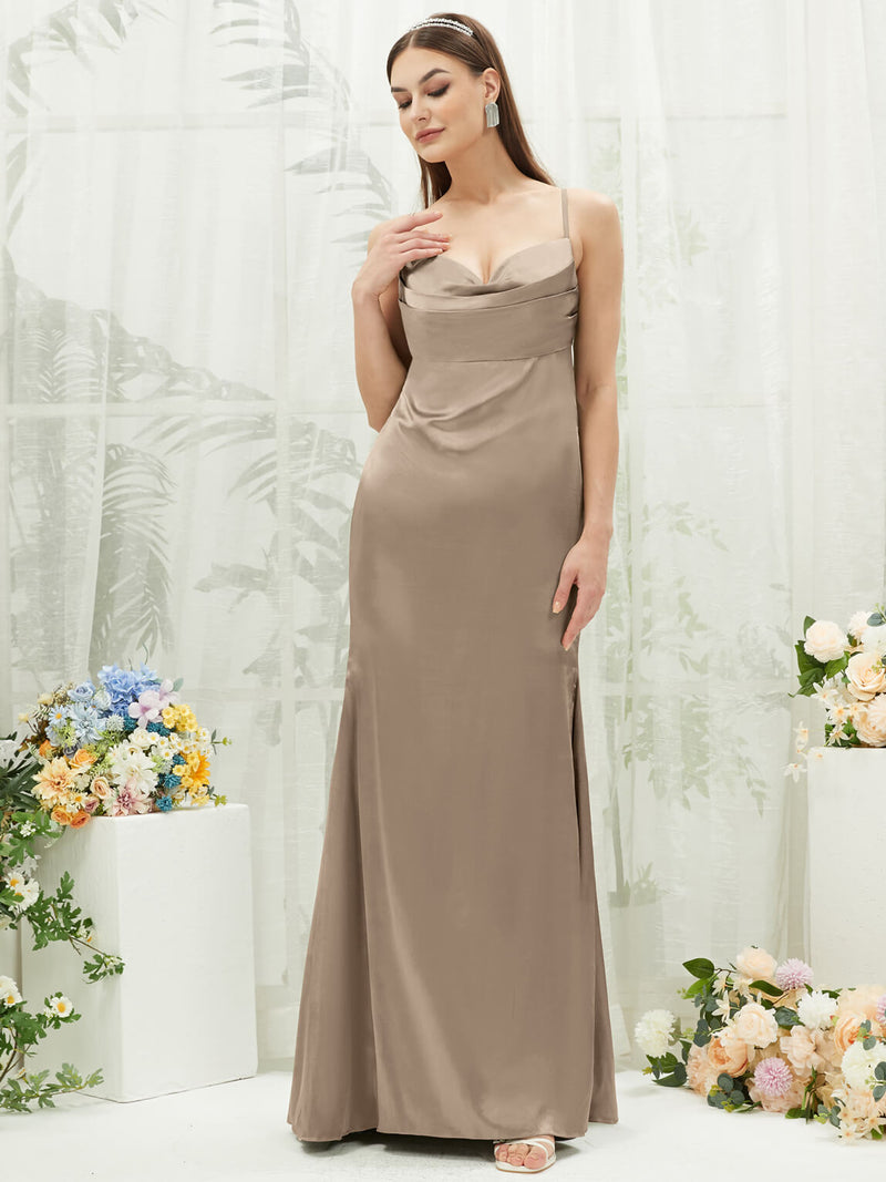 Taupe Pleated Spaghetti Straps Satin bridesmaid dresses NZ Bridal CA221470 Rory d