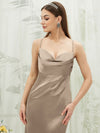 Taupe Pleated Spaghetti Straps Satin bridesmaid dresses NZ Bridal CA221470 Rory detail1