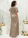 Taupe Short Sleeves Satin Slit bridesmaid dresses NZ Bridal BG30301 Jesse b
