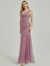 v cutting sleeveless amazing leaf sequined tulle mermaid evening dresses bridesmaid dresses tegan