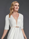 Noble 1/2 Sleeve Midi Length Satin A-Line Wedding Reception Dress
