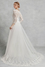 NZ Bridal V-neckline 3/4 Sleeves Sheer Lace and Tulle Plus Size Wedding Dress from NZ Bridal