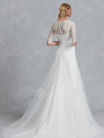 White 1/2 Sleeve Illusion Sweetheart A-Line Floor Length Soft Lace Wedding Gown For Brides