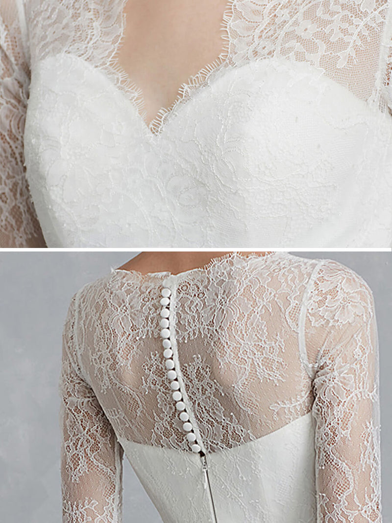 Diamond White 1/2 Sleeve Illusion Sweetheart A-Line Floor Length Soft Lace Wedding Gown For Brides
