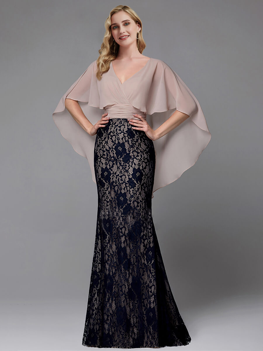 Drape Shawl Sleeve Mermaid Formal Gown