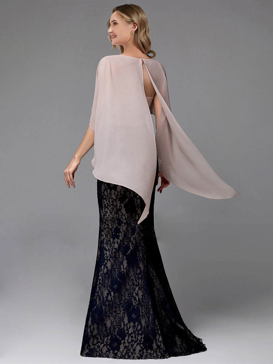 Drape Shawl Sleeve Mermaid Formal Gown