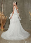 Convertible Diamond White V Neck Sleeveless Wedding Dress with Elegant  Detachable Train Remi