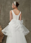 Convertible Elegant Diamond White V Neck Sleeveless Wedding Dress with Detachable Train-Remi