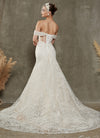 Diamond White Convertible Sparkling Off Shoulder Strapless Sleeveless Diamond White Mermaid Dress with Train-Eden