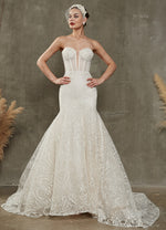  Convertible Sparkling Off Shoulder Strapless Sleeveless Diamond White Mermaid Dress with Cathedral Train-Eden