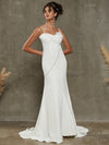 White Crepe Diamond Flower Mermaid Wedding Dress with Chapel Train Camelia