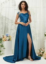  Satin Slit Ink Blue Formal Gown Juliet