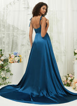  Satin Slit Sweetheart Adjustable Straps Pocket Evening Formal Gown with Train Juliet From NZ Bridal