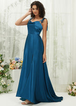 Ink Blue Satin Slit Sweetheart Adjustable Straps Pocket Evening Formal Gown with Train Juliet From  NZ Bridal