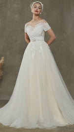 A-Line Tulle Lace Floor Length Sweetheart Wedding Dress With Sleeves