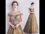 Gold Tulle Cascade Beading Embroidery A-line Ball Gown