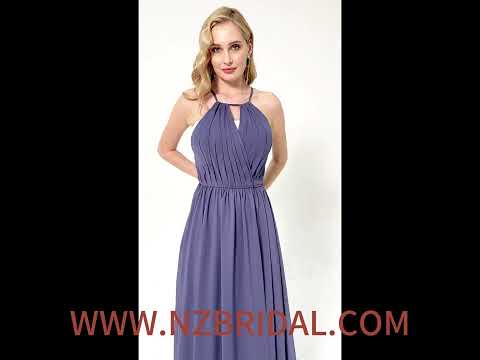 Halter Neck Slit Wrap Stormy Chiffon Bridesmaid Dress Floor Length