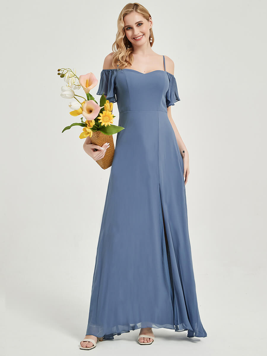 Slate Blue Plus Size Split Bridesmaid Dress-Sue