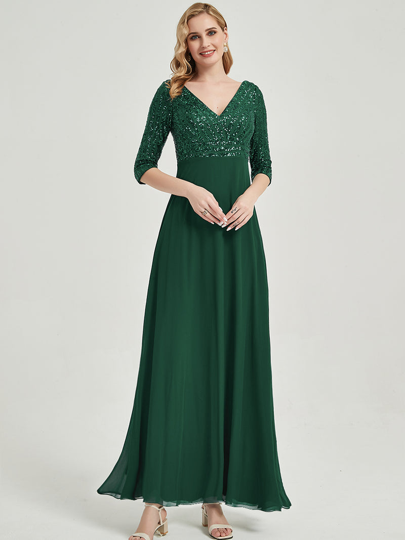 Emerald Green Sleeves Sequined Formal Dress-Lowa