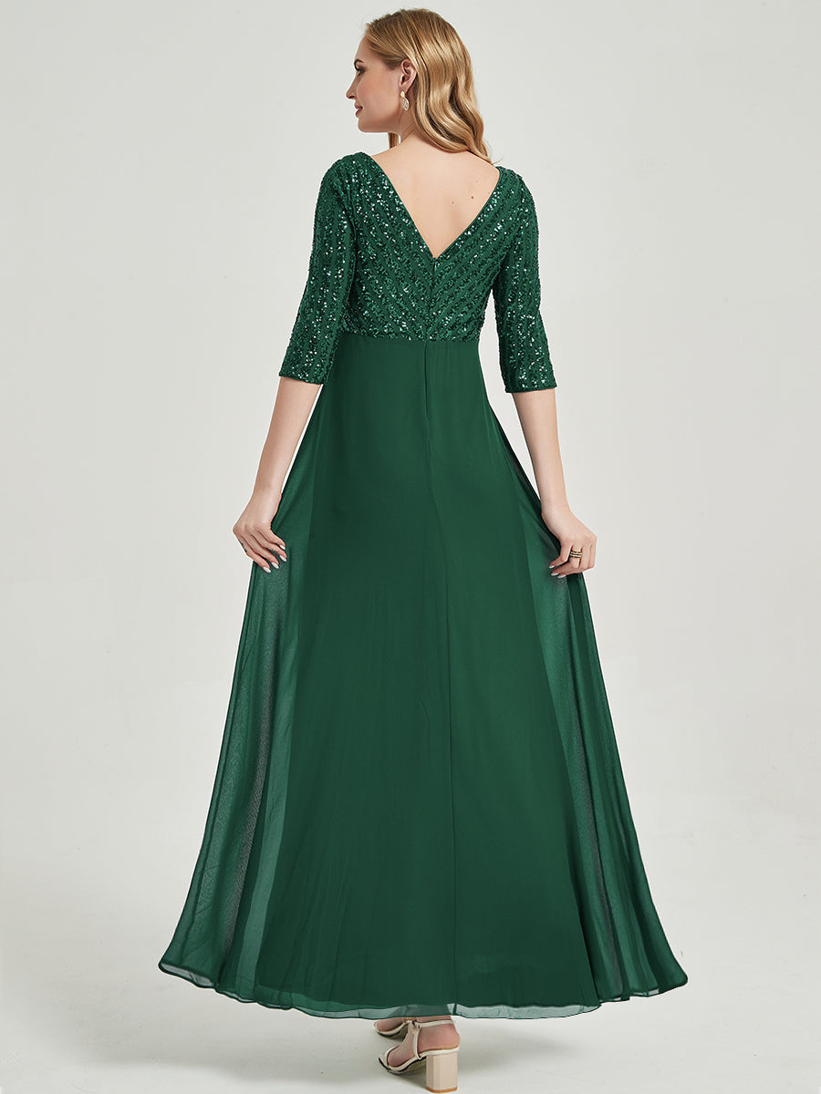 Emerald Green Sleeves Sequined Formal Dress-Lowa