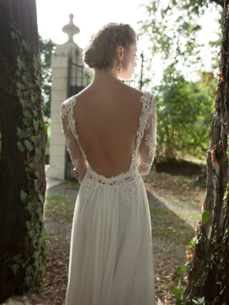 [Final Sale] US4 Backless Chiffon Wedding Dress Sexy Lace