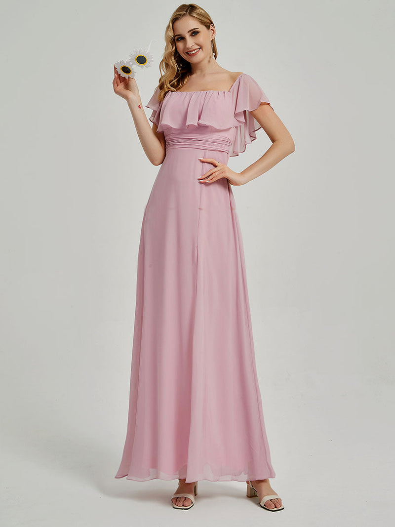 squared neckline with ruffle sleeves Maxi Dress Iris