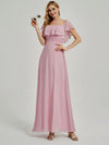 Mauve Convertible Ruffle Sleeves Chiffon Maxi Slit Bridesmaid Dresses