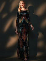 Green Gold Backless Sexy Sequins Mermaid Evening Dress