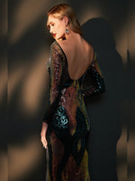 Green Gold Backless Sexy Sequins Mermaid Evening Dress