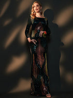 Green Gold Backless Sexy Sequins Mermaid Evening Dress