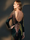 Green Gold Backless Sexy Sequins Mermaid Evening Dress