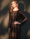 Black Sequins Sleeves Mermaid Evening Gown