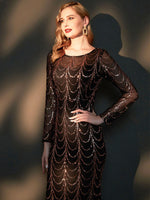 Black Sequins Sleeves Mermaid Evening Gown